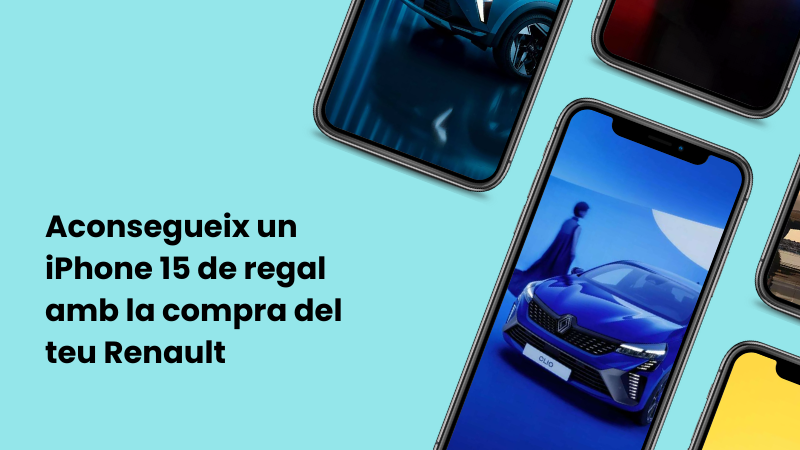 Imatge amb iPhones amb el text: Aconsegueix un iPhone amb la Compra del teu Renault