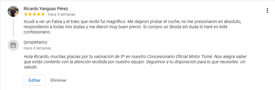 opinión cliente motor tome