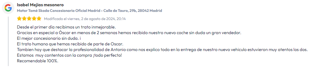 Experiencia clientes F. Tomé