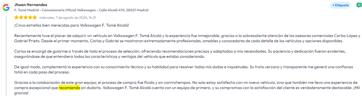 opiniones clientes F tome