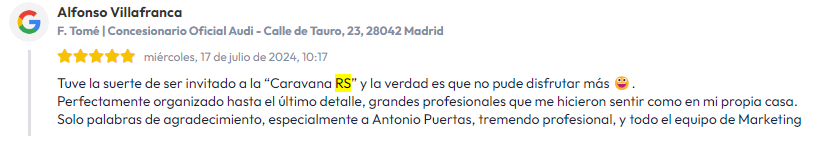 Experiencia de nuestros clientes F. Tomé